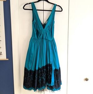 Teal Satin and Black Lace Party Dress